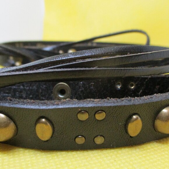 Coldwater Creek W. Original Brass Tone Studded Tassel Narrow Black Real Leather - Picture 5 of 8